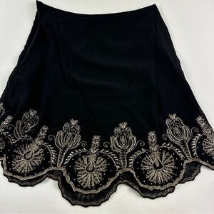 Lauren Ralph Lauren Beaded Embroidered Scalloped Skirt Black Gold Women's 4 New